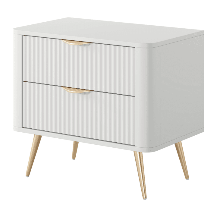 Stolik nocny Biały na złotych nogach Verona, Rylowane fronty, Stylowy