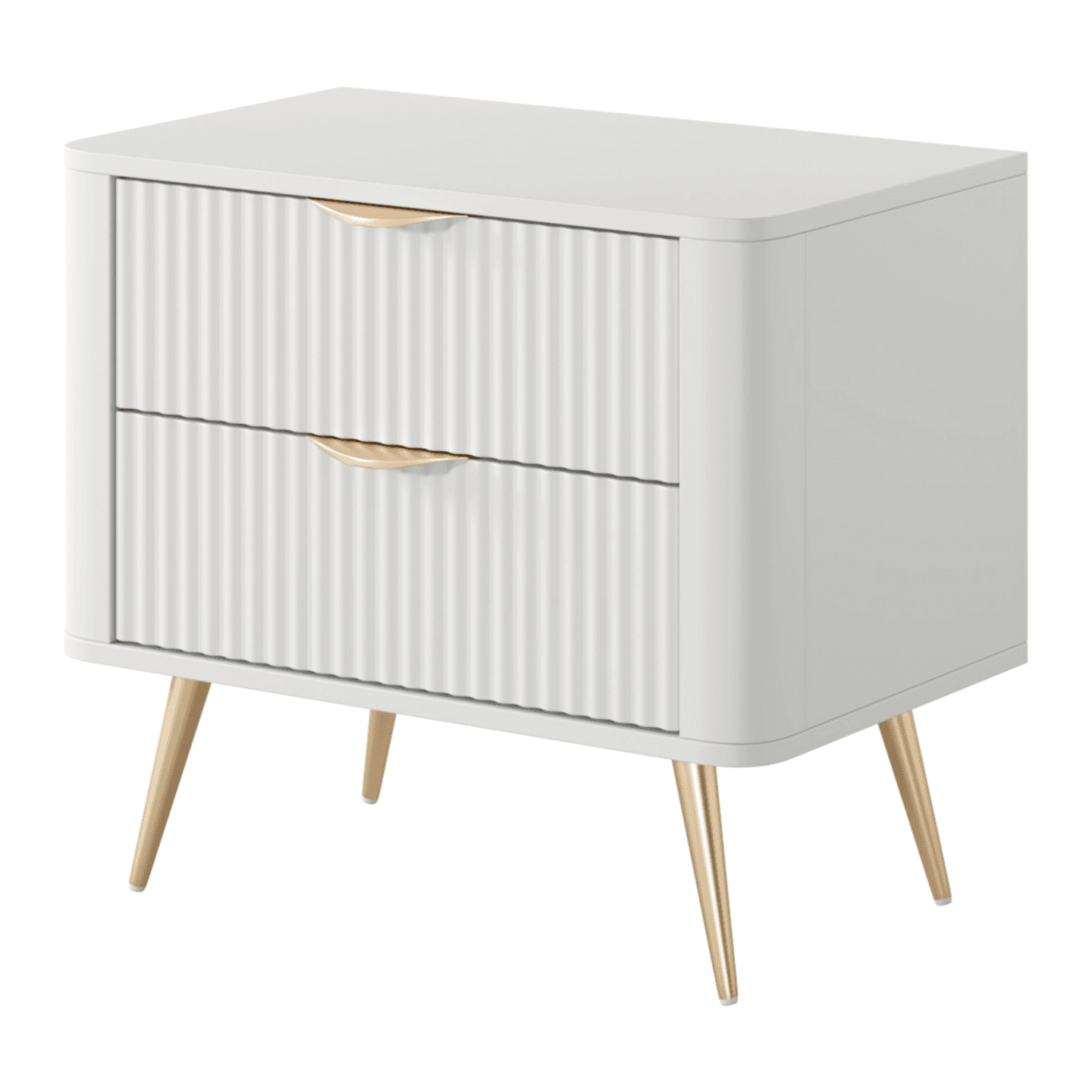 Stolik nocny Biały na złotych nogach Verona, Rylowane fronty, Stylowy