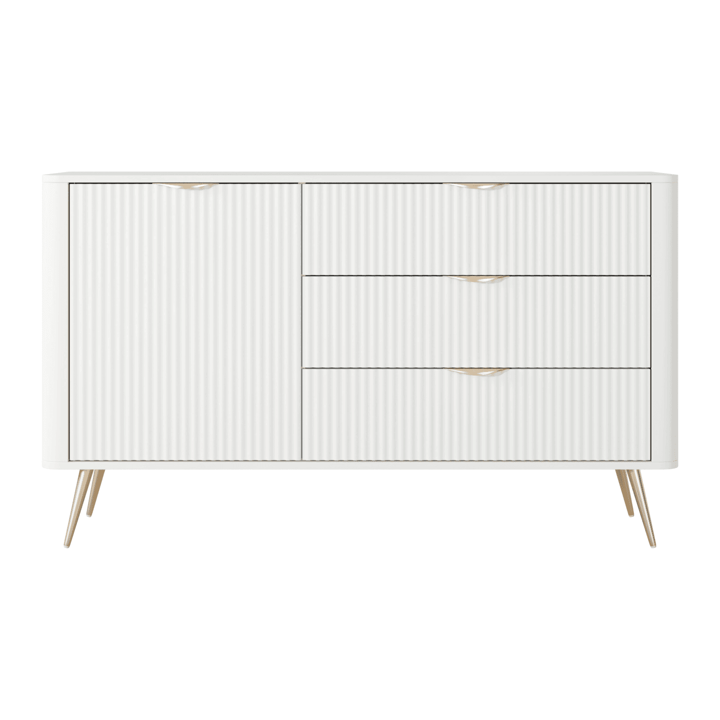 Nowoczesna Komoda Verona z szufladami, biała ze złotymi nogami