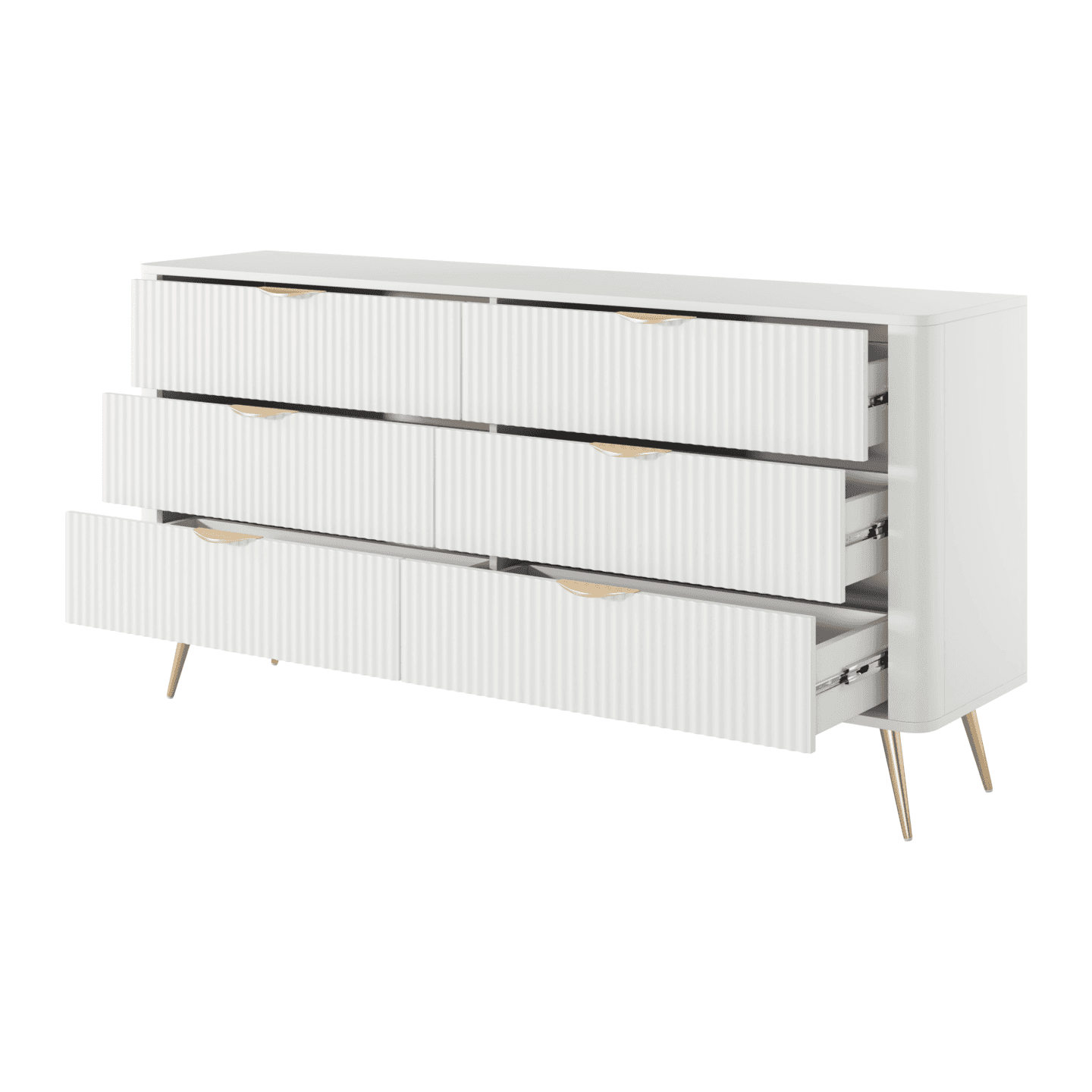 Komoda biała na złotych nóżkach Verona, 6 szuflad idealna do sypialni