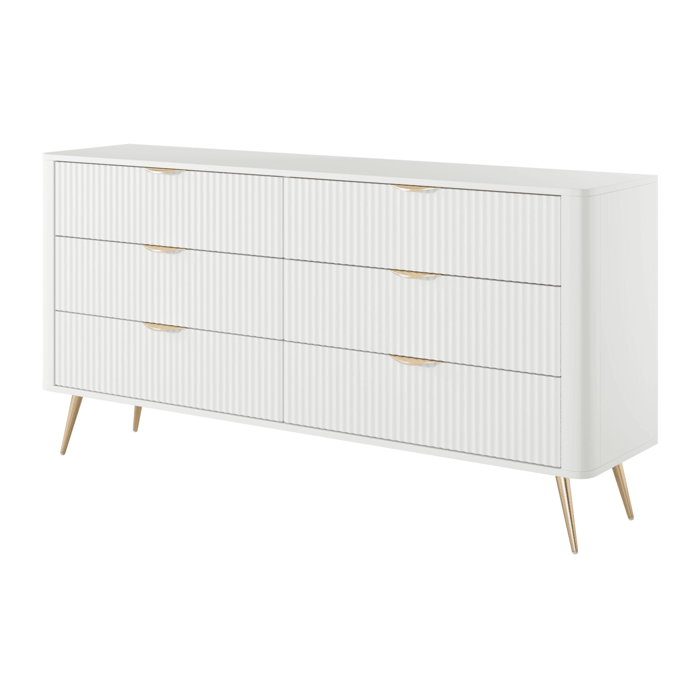 Komoda biała na złotych nóżkach Verona, 6 szuflad idealna do sypialni