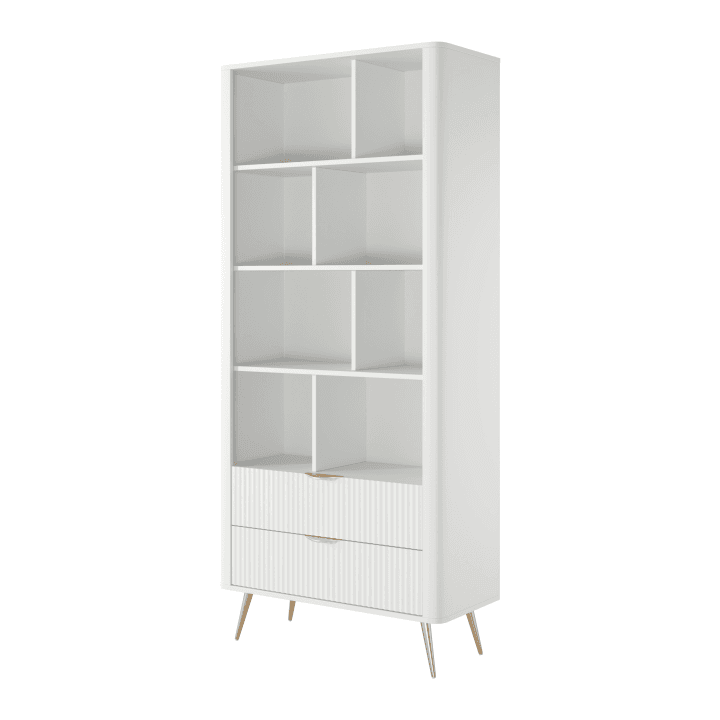 Wysoki Regał Verona biały ryflowany na wysokich złotych nóżkach