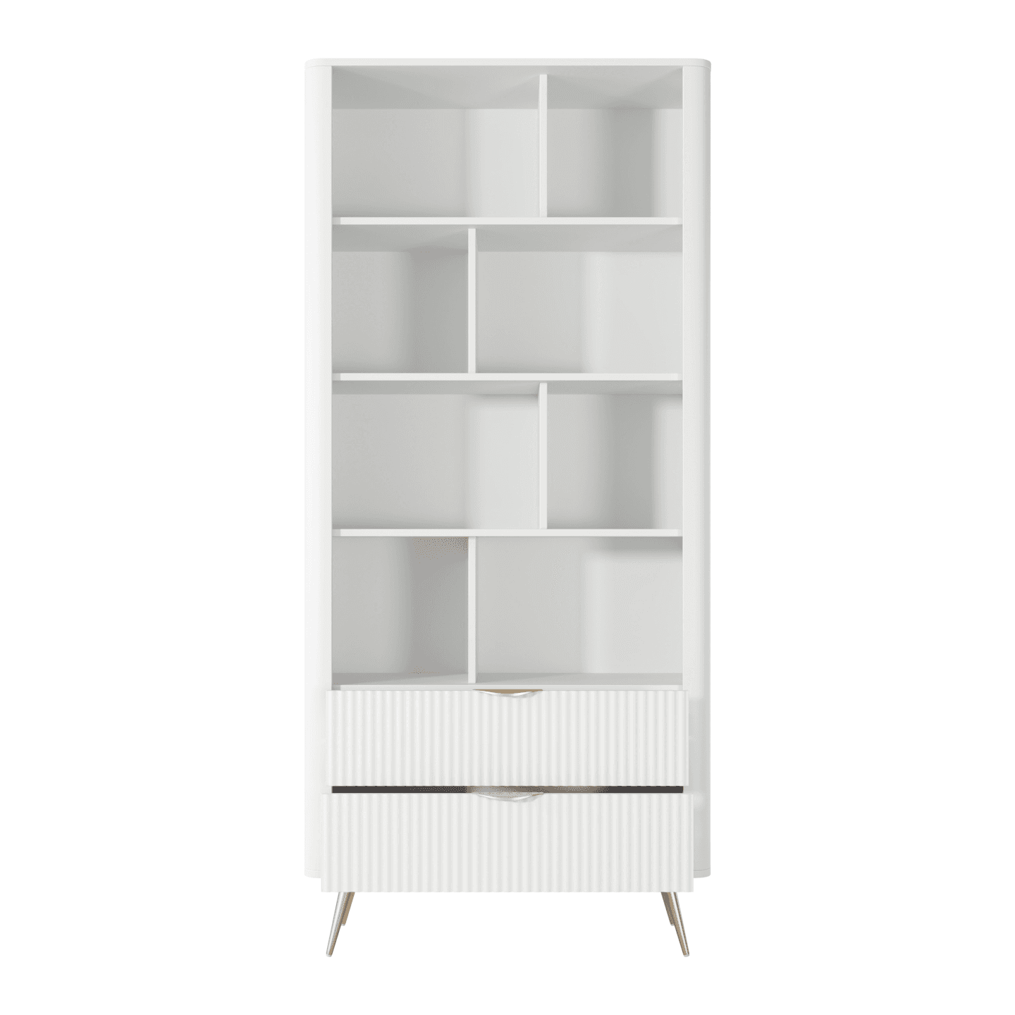 Wysoki Regał Verona biały ryflowany na wysokich złotych nóżkach