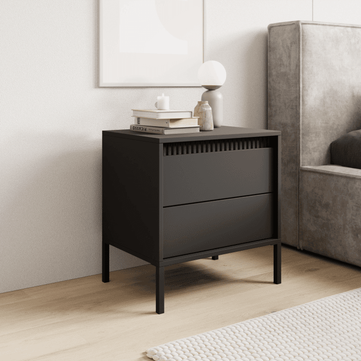 Nowoczesny Stolik nocny czarny Nelio z szufladami 53 cm