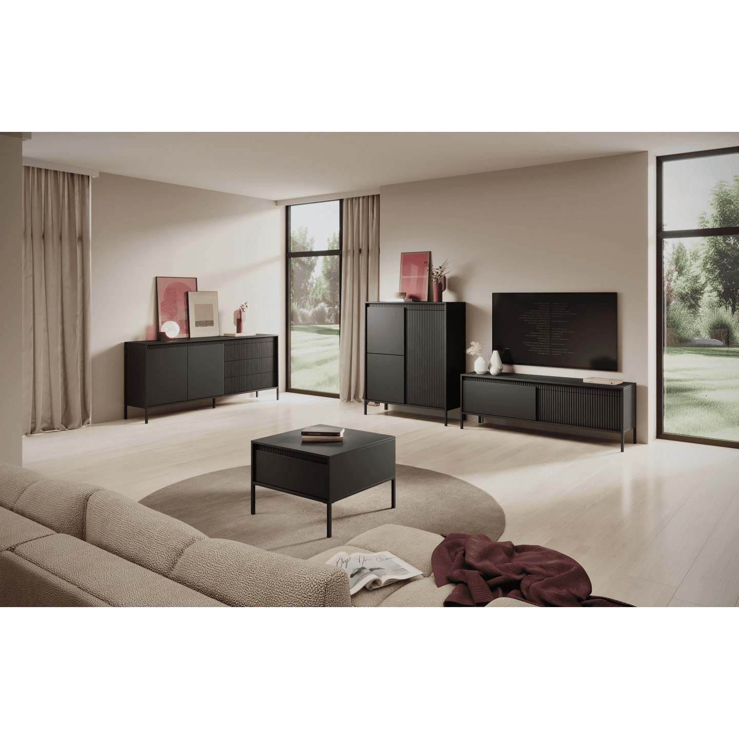 Nowoczesny Stolik kawowy czarny Nelio z szufladą Ryfle, Ława