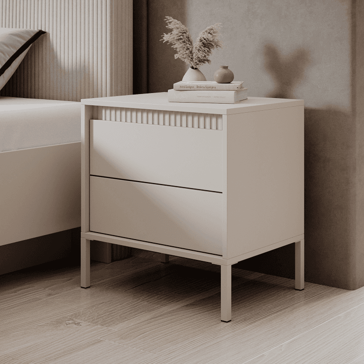 Stolik nocny beżowy Nelio 2 Szuflady - zdjęcie 2