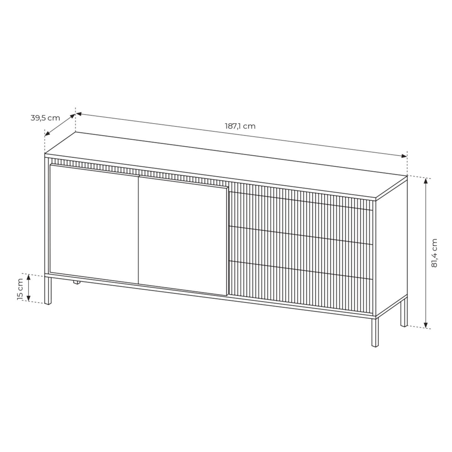 Szeroka Komoda Beżowa z szufladami Nelio, Ryflowane Fronty