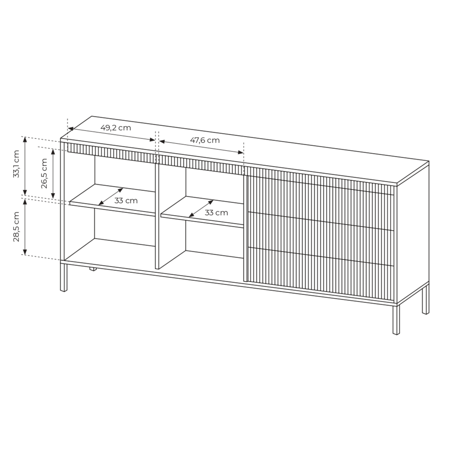 Szeroka Komoda Beżowa z szufladami Nelio, Ryflowane Fronty