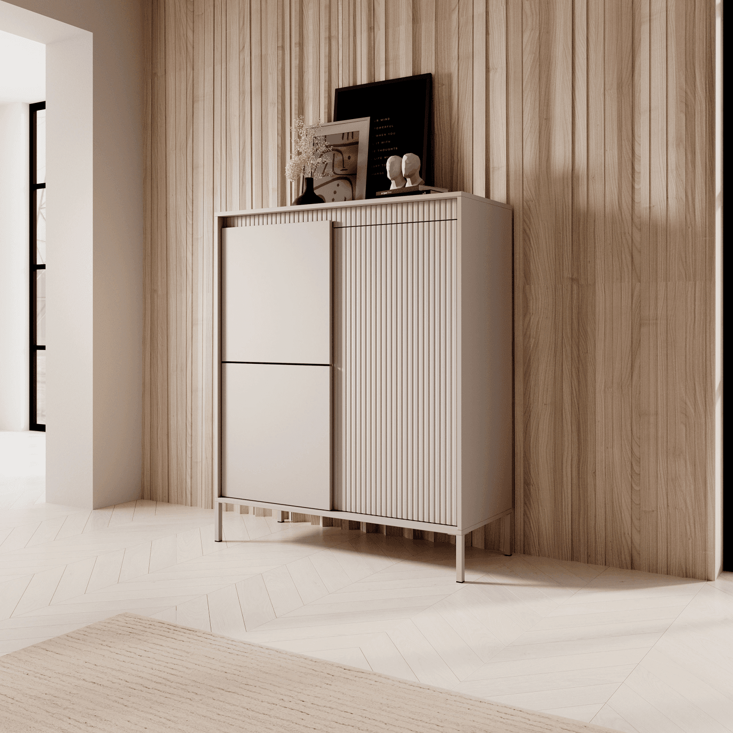 Wysoka Komoda Nelio Beżowa z szufladami 103 cm - zdjęcie 2