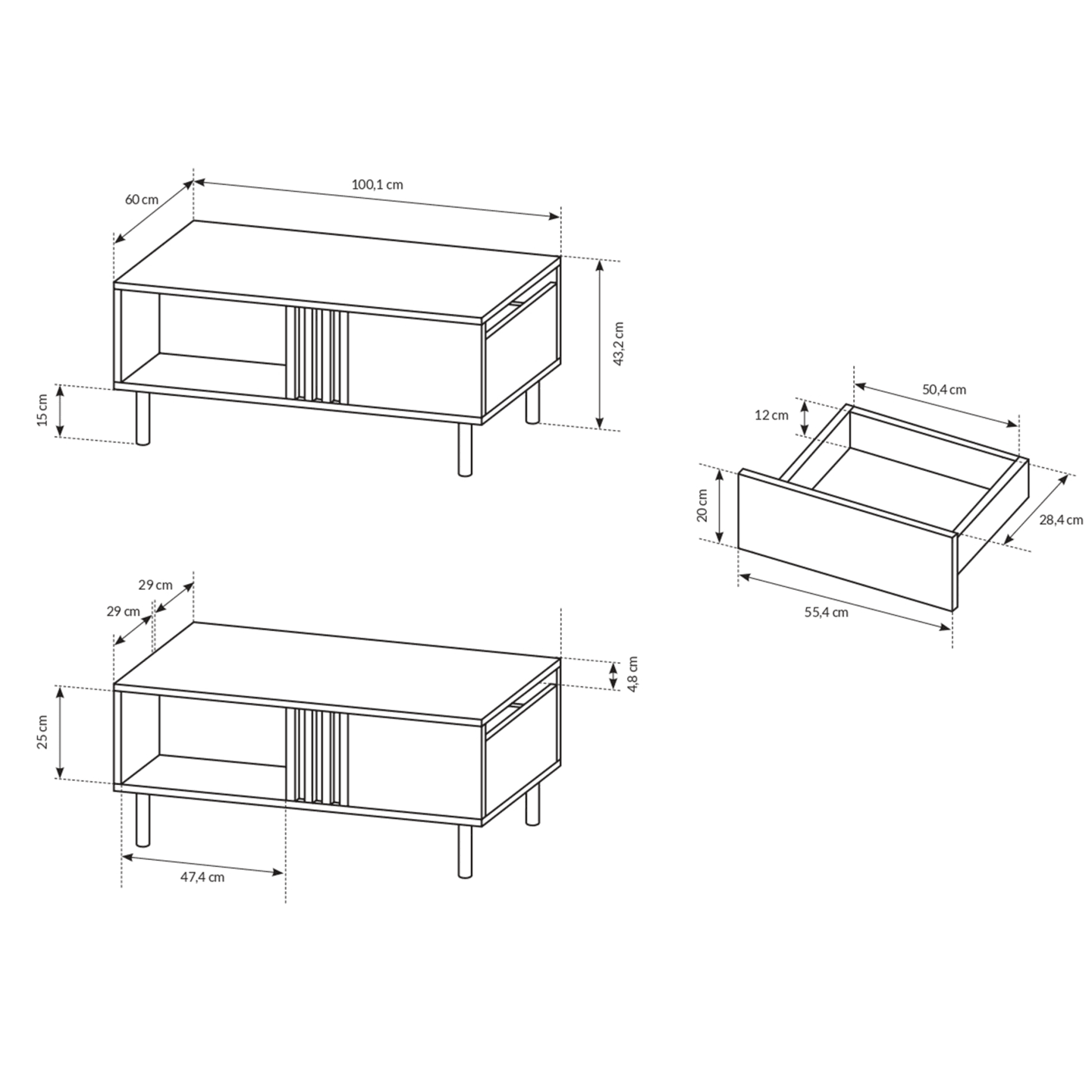 Stolik kawowy Ligno do salonu LAMELE Dąb artisan + czarny antracyt