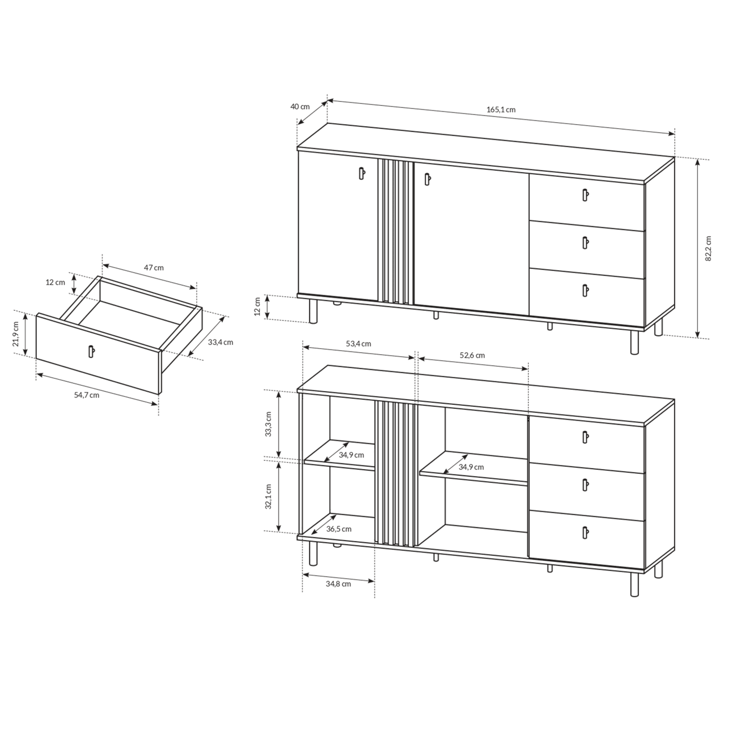 Komoda Ligno z szufladami LAMELE, Dąb artisan + czarny antracyt