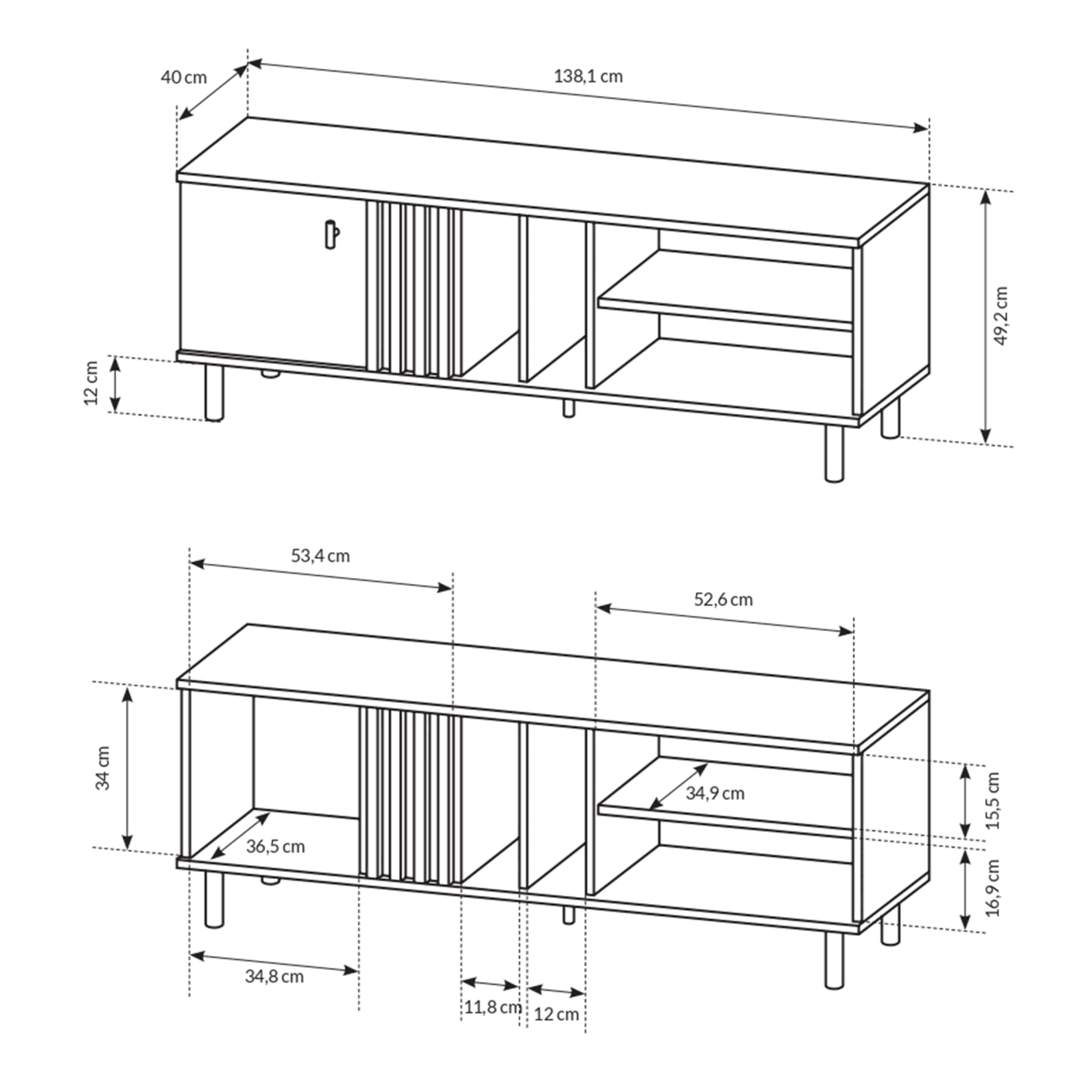 Szafka RTV Ligno Dąb artisan + czarny antracyt z lamelami i czarnymi nogami