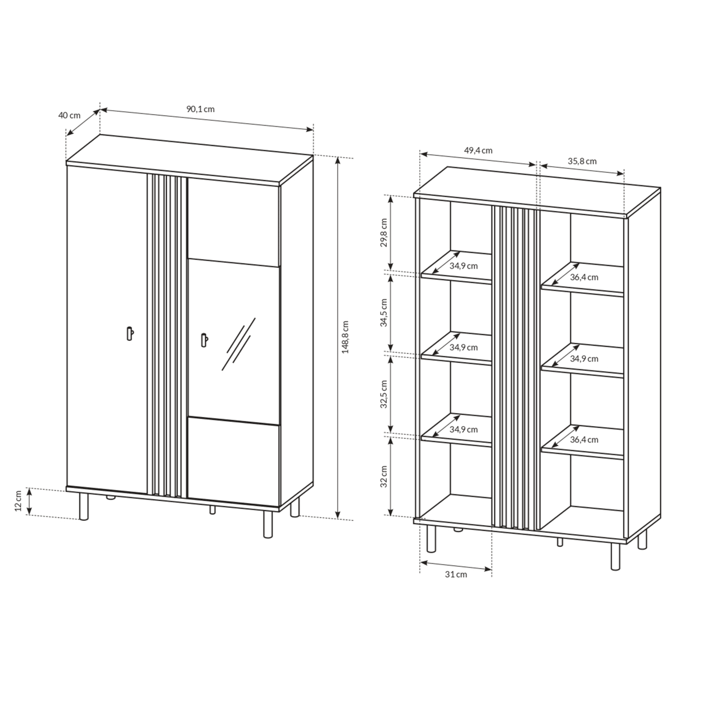Witryna Ligno Lamele w kolorze Dąb artisan + czarny antracyt, czarne nogi
