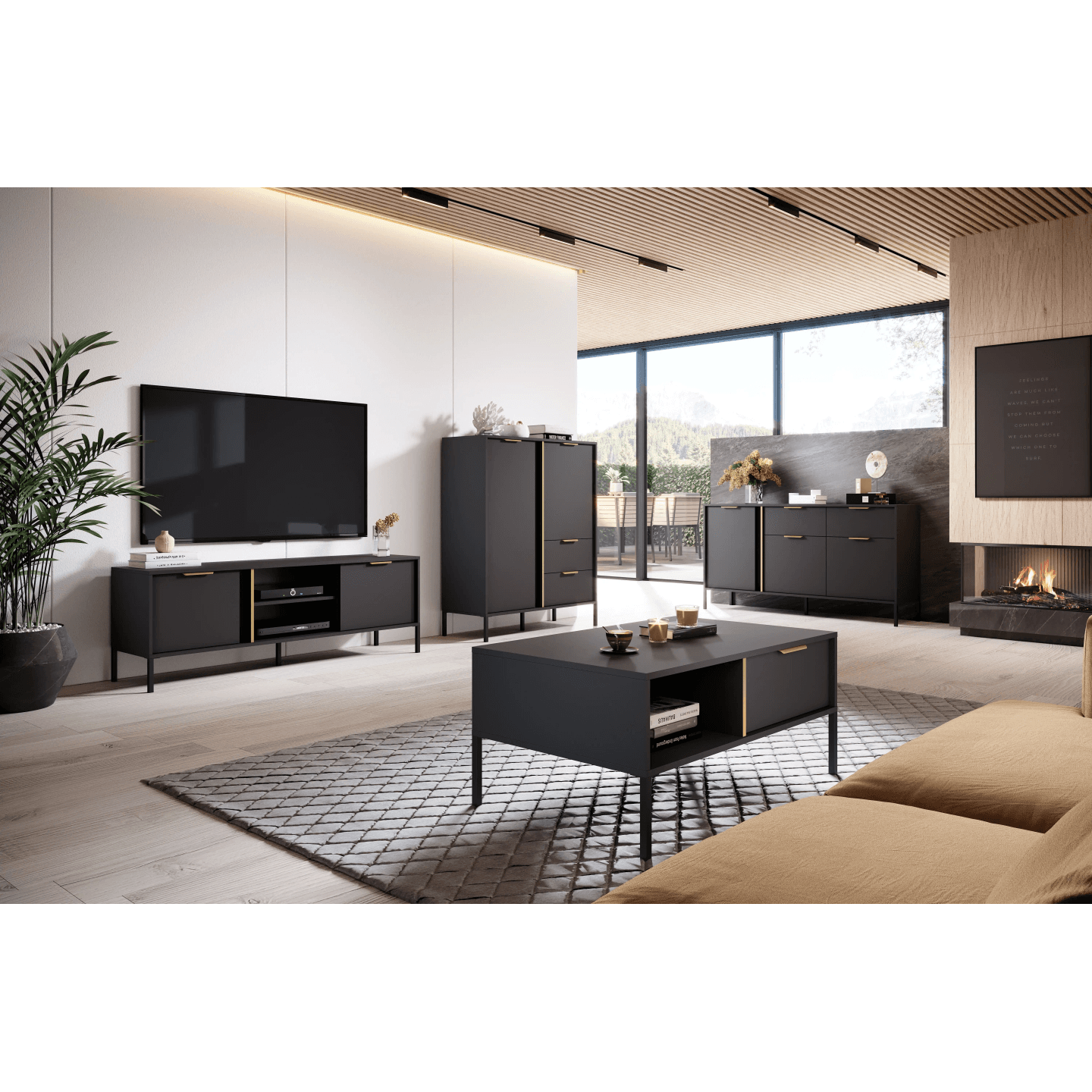 Stolik Kawowy Muri w kolorze antracyt ze złotymi uchwytami