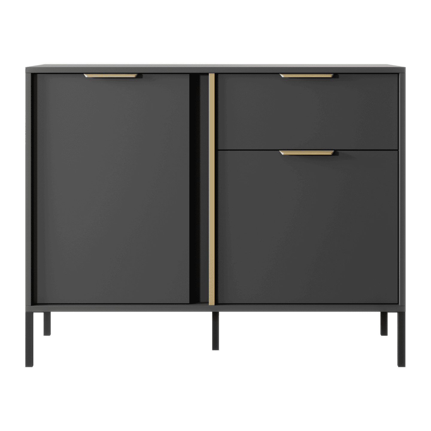 Nowoczesna Komoda Muri w kolorze Antracyt ze złotymi uchwytami