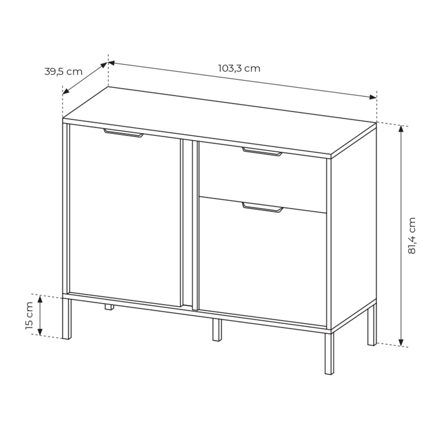 Nowoczesna Komoda Muri w kolorze Antracyt ze złotymi uchwytami