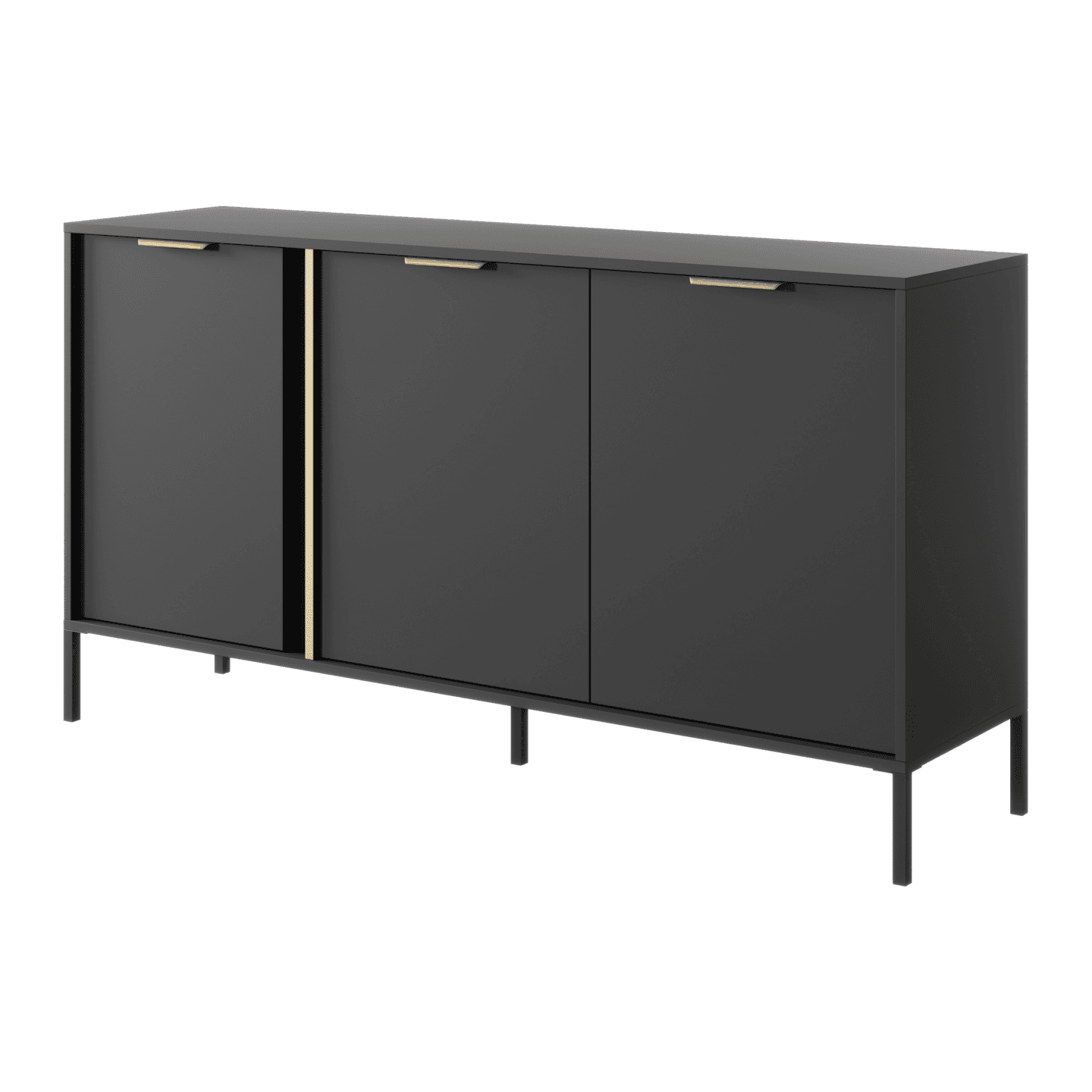 Komoda trzydrzwiowa Muri Antracyt z czarnym stelażem i złotymi uchwytami