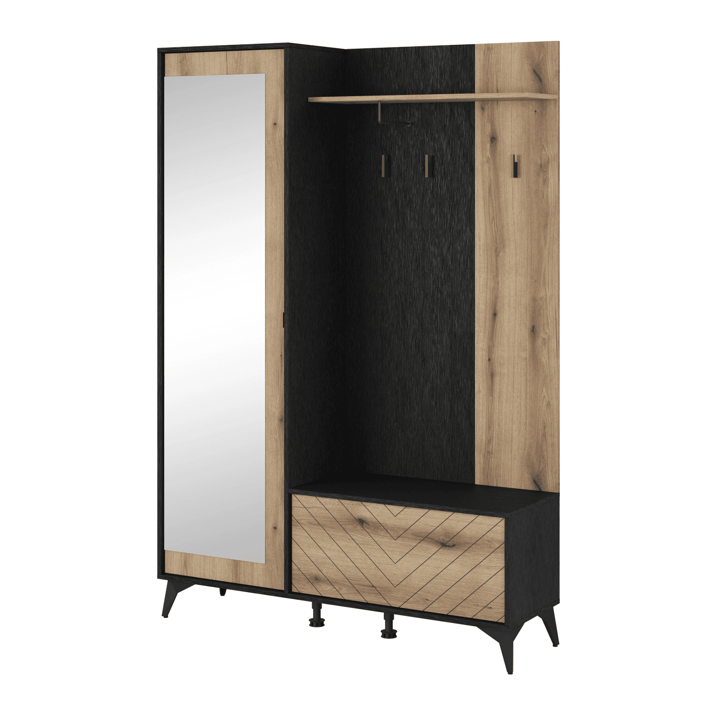 Garderoba Astrid 134 cm z lustrem czarna dąb evoke
