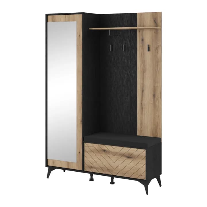 Garderoba Astrid 134 cm z lustrem czarna dąb evoke