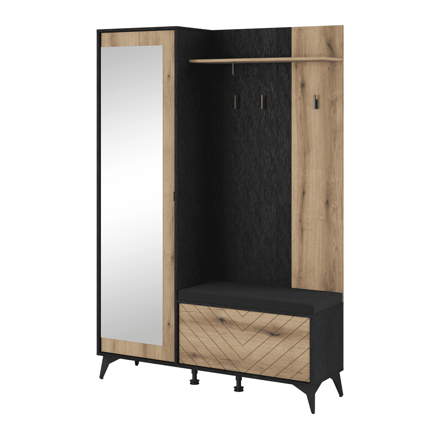 Garderoba Astrid 134 cm z lustrem czarna dąb evoke
