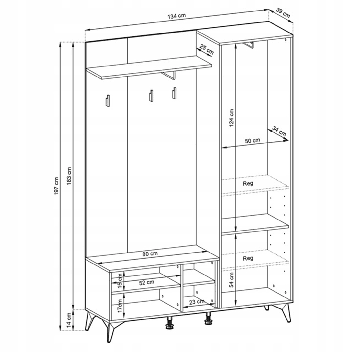 Garderoba Astrid 134 cm z lustrem czarna dąb evoke