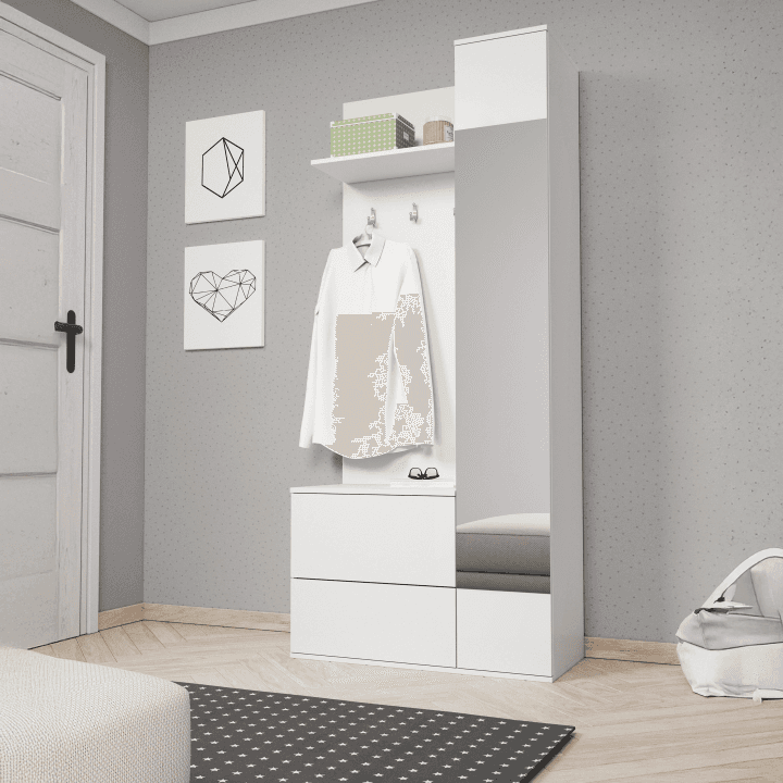 Garderoba SAGE 90 cm z lustrem biała - zdjęcie 2