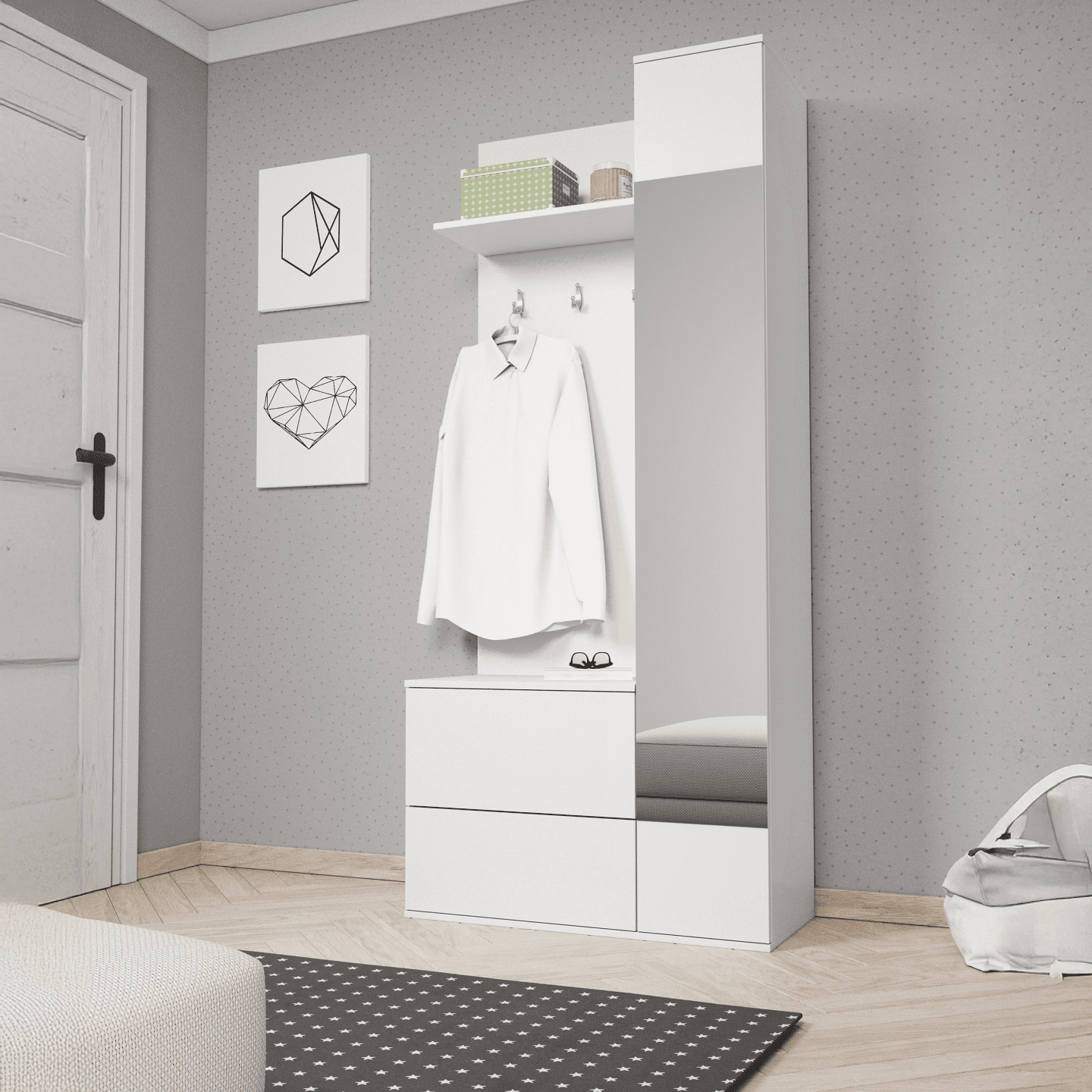 Garderoba SAGE 90 cm z lustrem biała