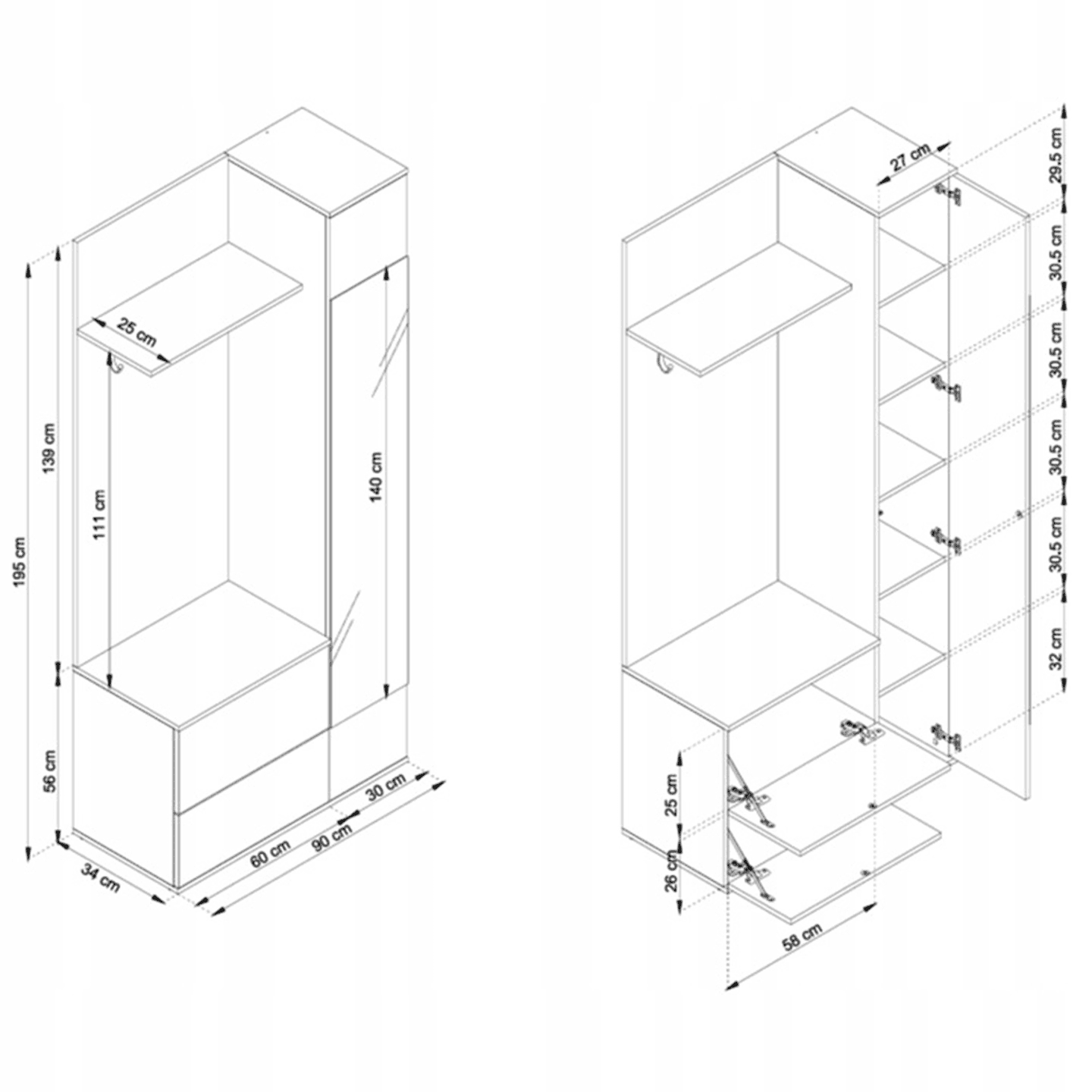 Garderoba SAGE 90 cm z lustrem biała