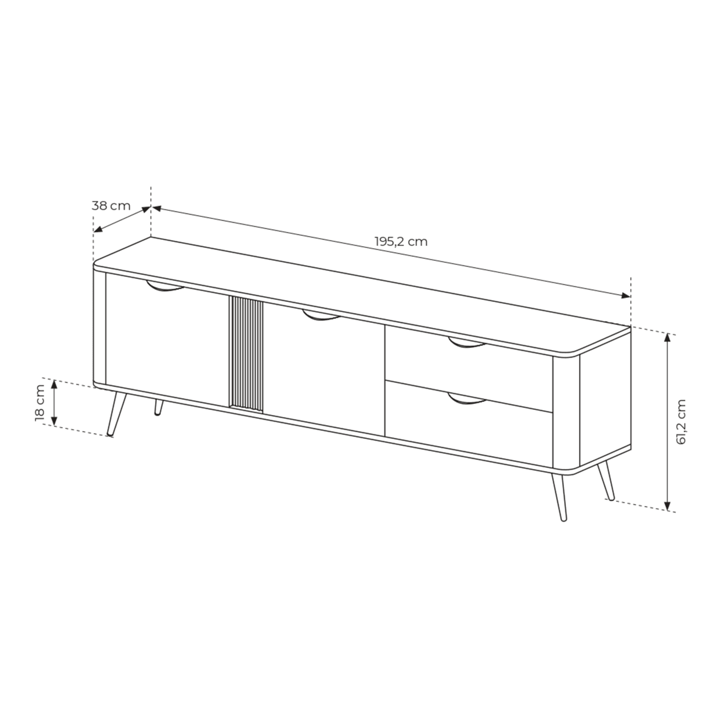 Szafka RTV Nori 195 cm Dąb dunin + czarne nogi