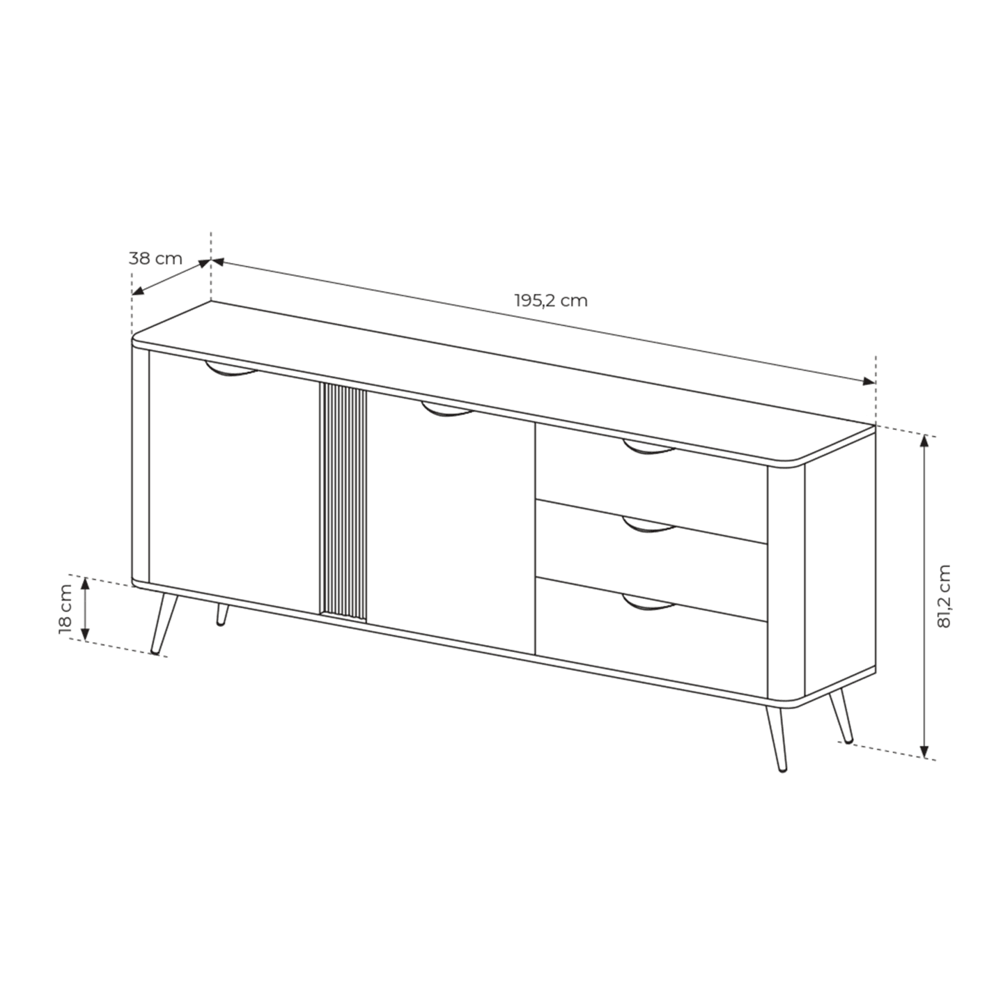 Komoda Nori 195 cm Dąb dunin + czarne nogi