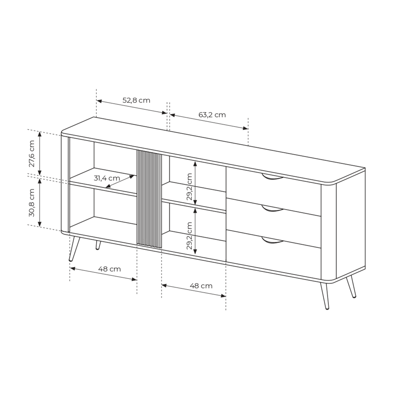 Komoda Nori 195 cm Dąb dunin + czarne nogi