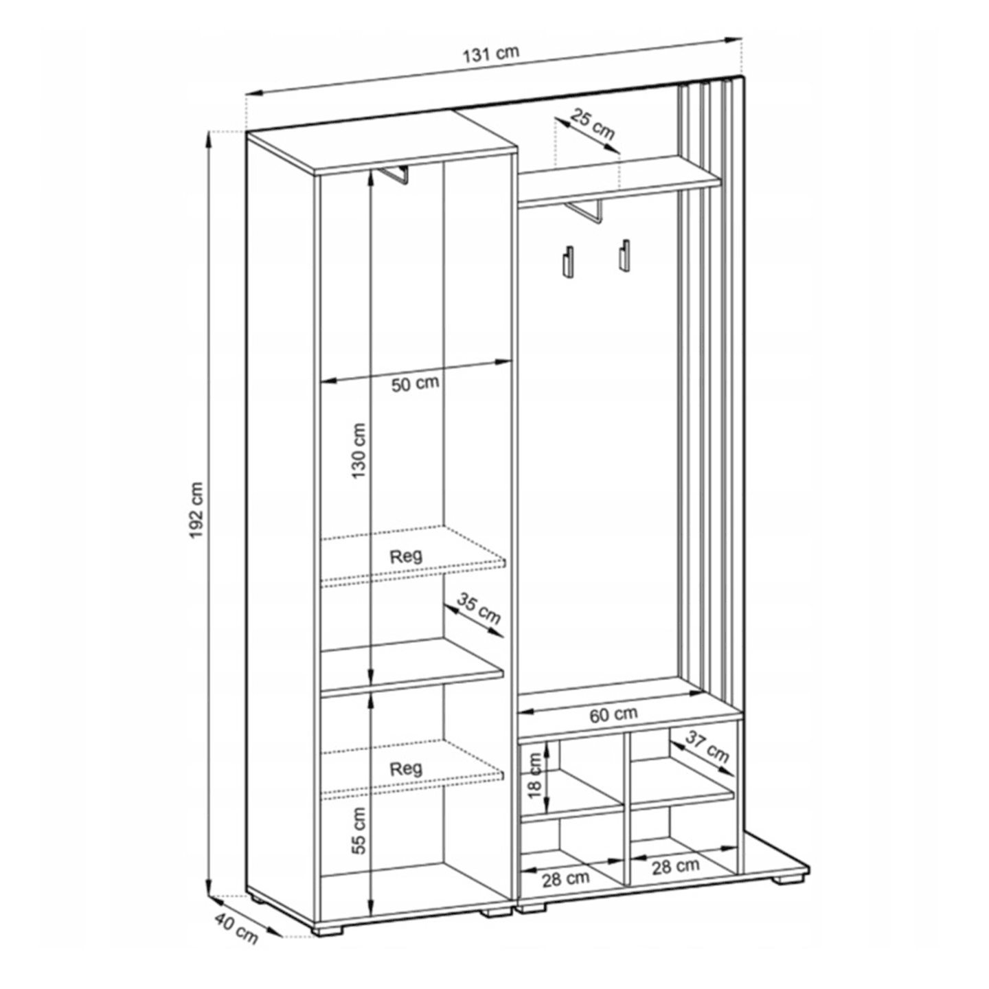 Garderoba Bella 131 cm z lustrem dąb artisan