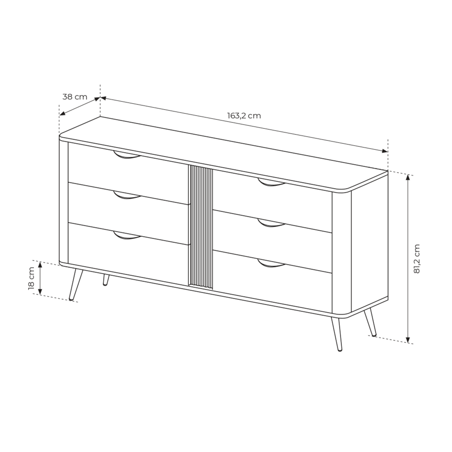Komoda Nori 6 szuflad 164 cm Dąb dunin + czarne nogi