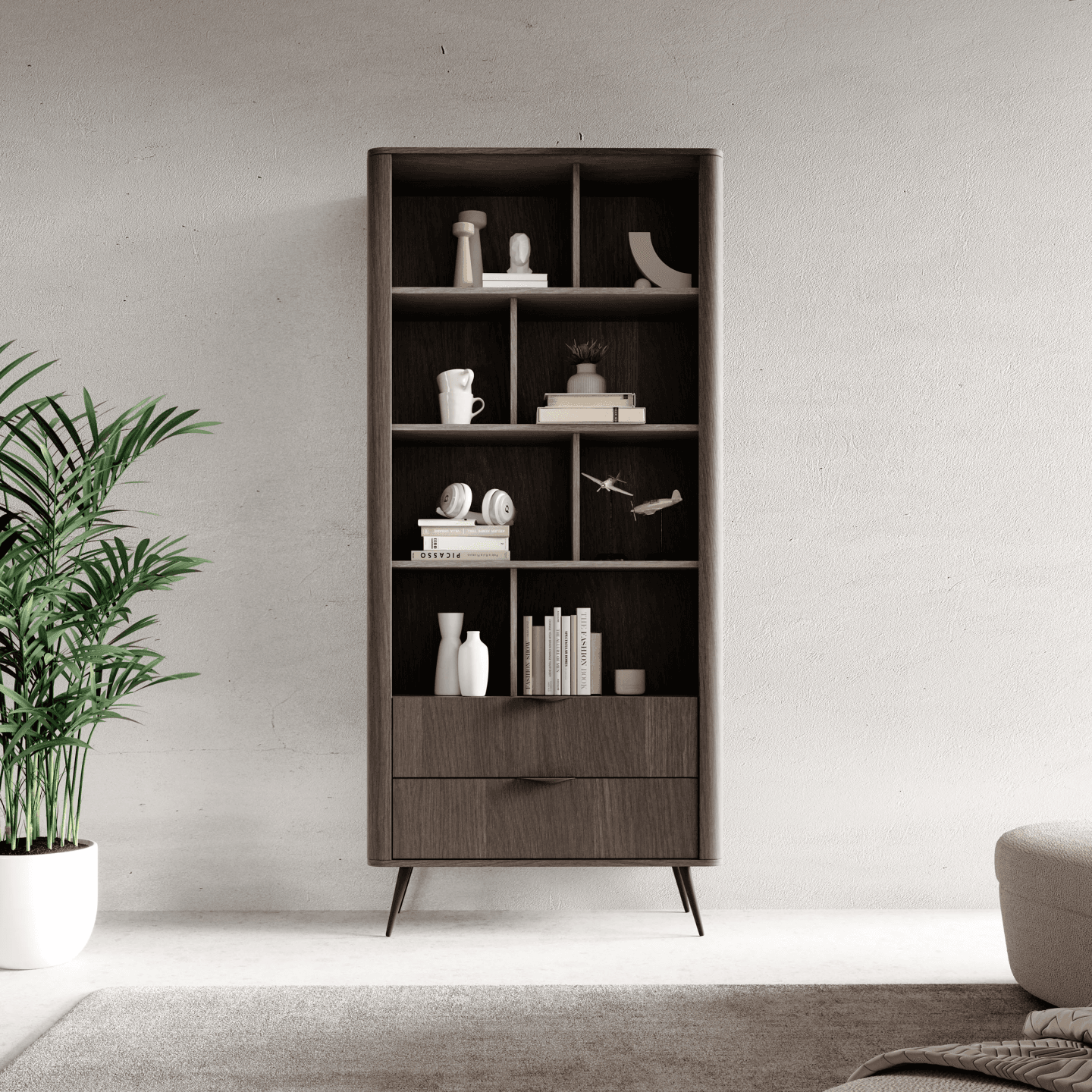 Regał wysoki Nori 89 cm Dąb dunin + czarne nóżki