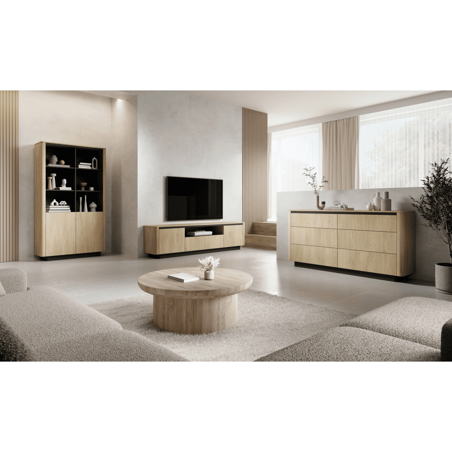 Stolik nocny Lumo 64 cm Dąb cremona + czarny