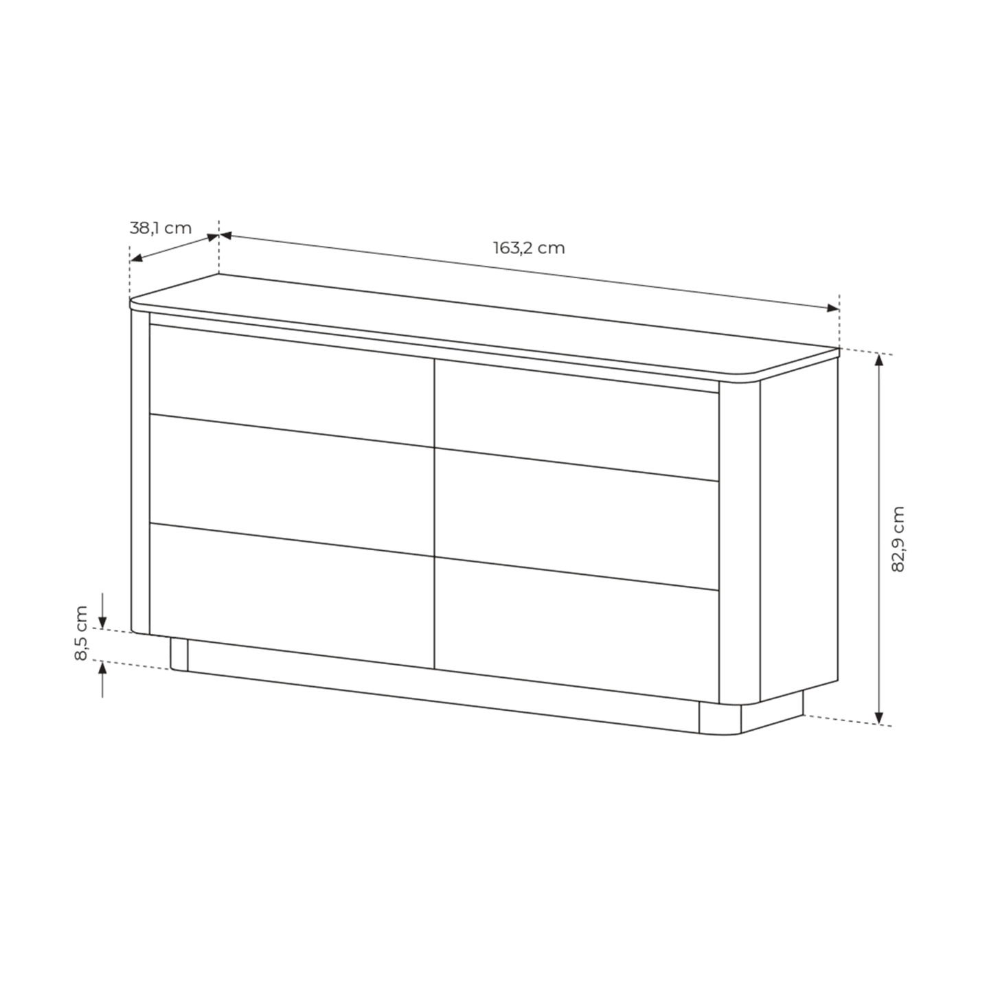 Komoda Lumo 6 szuflad 164 cm Dąb cremona + czarny