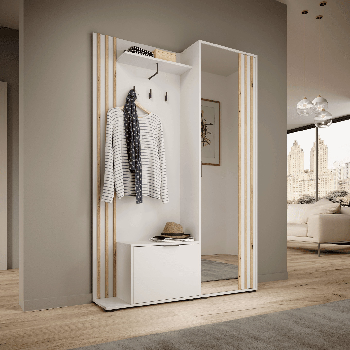 Garderoba Bella 131 cm z lustrem biała