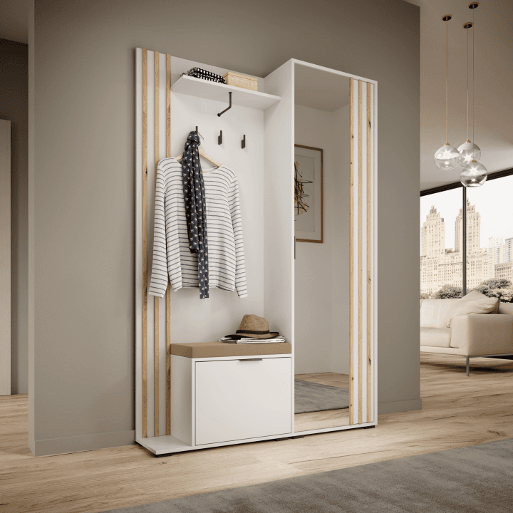 Garderoba Bella 131 cm z lustrem biała - zdjęcie 2