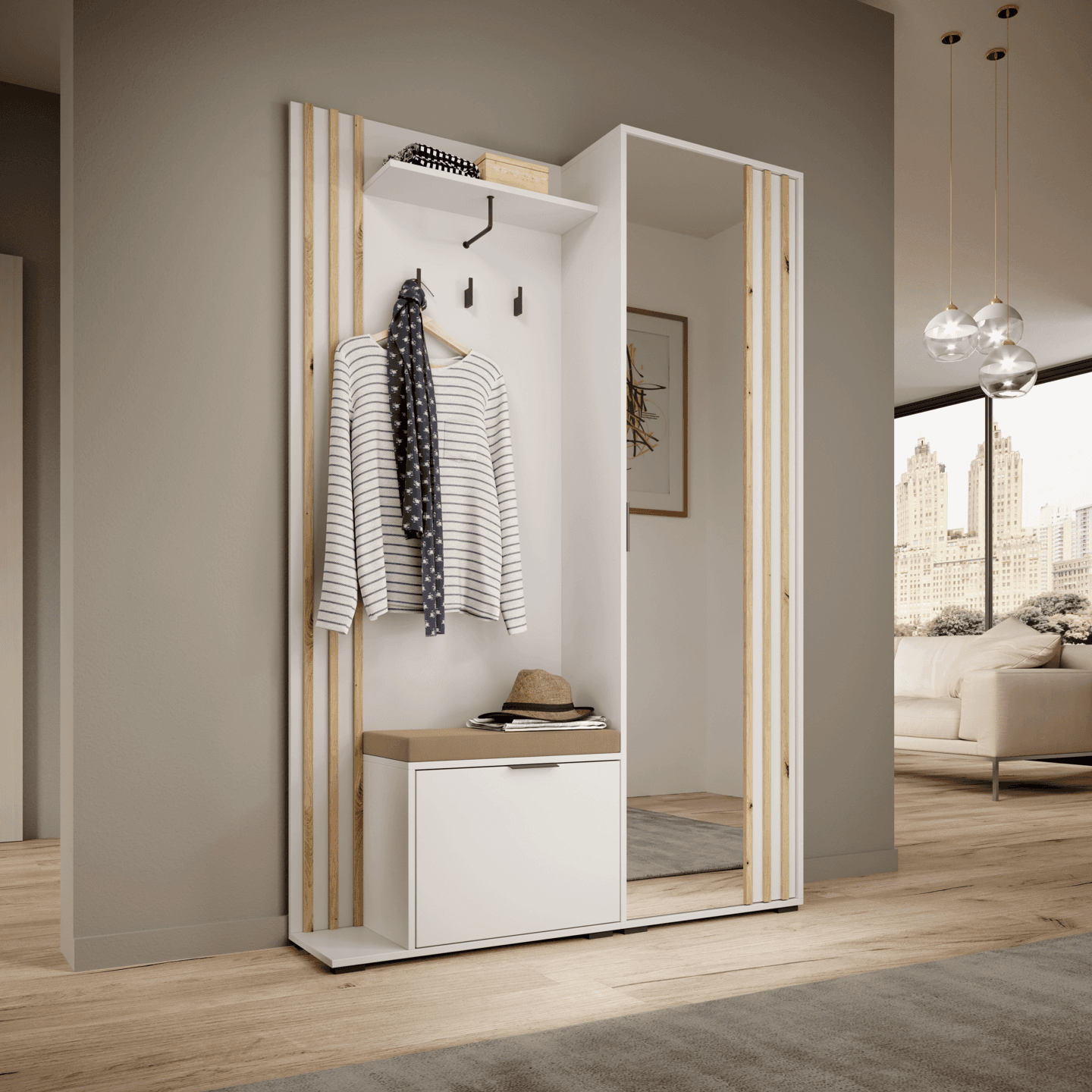 Garderoba Bella 131 cm z lustrem biała