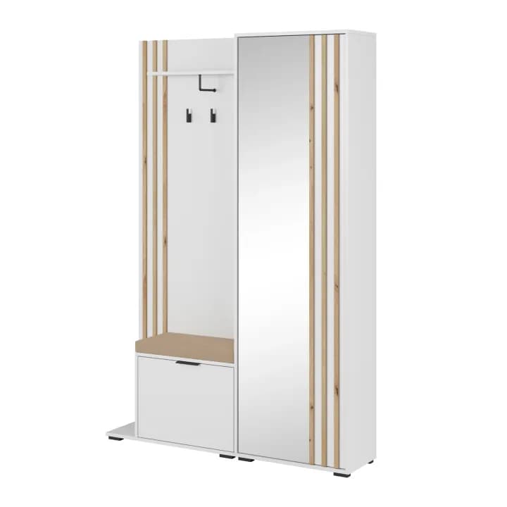 Garderoba Bella 131 cm z lustrem biała
