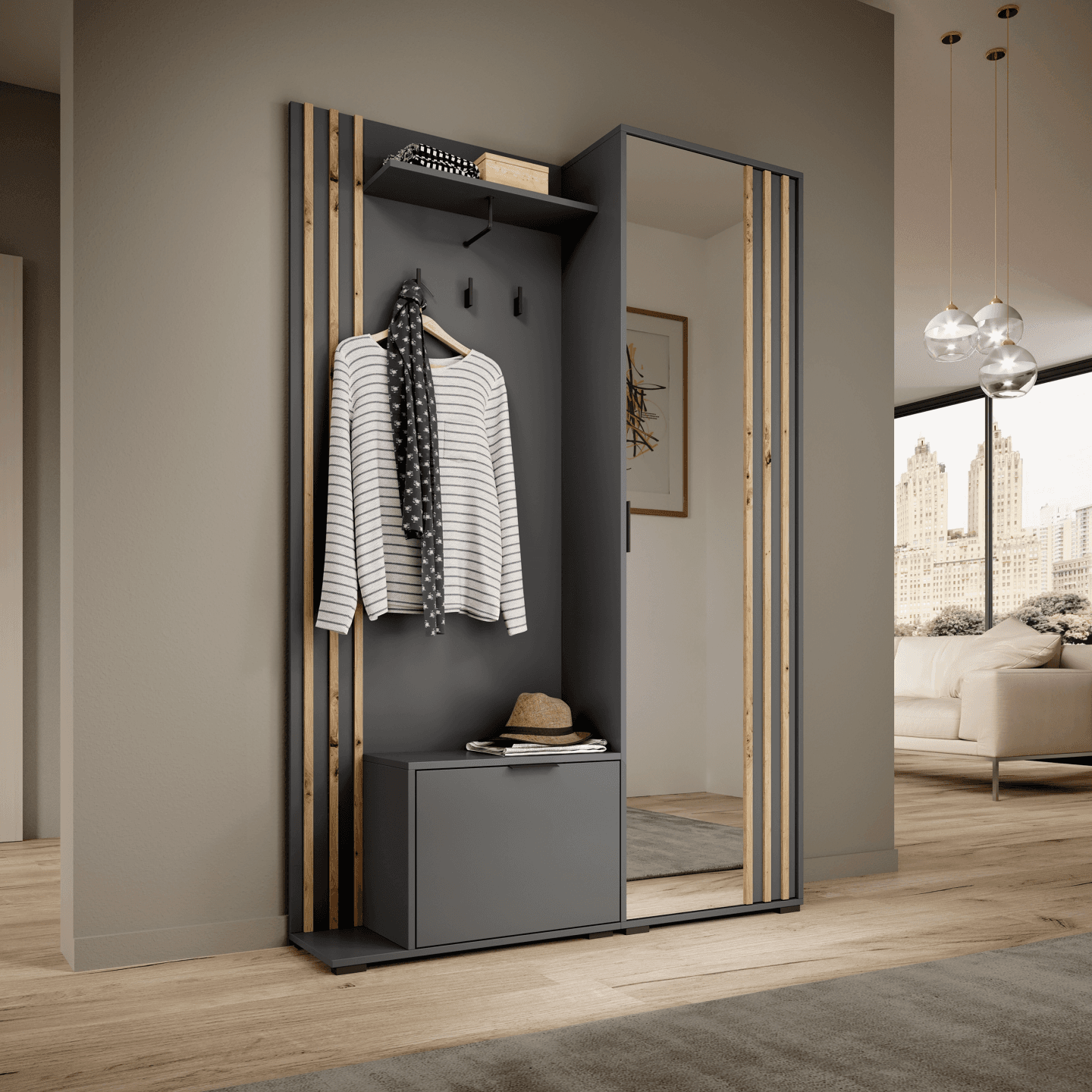 Garderoba Bella 131 cm z lustrem grafit