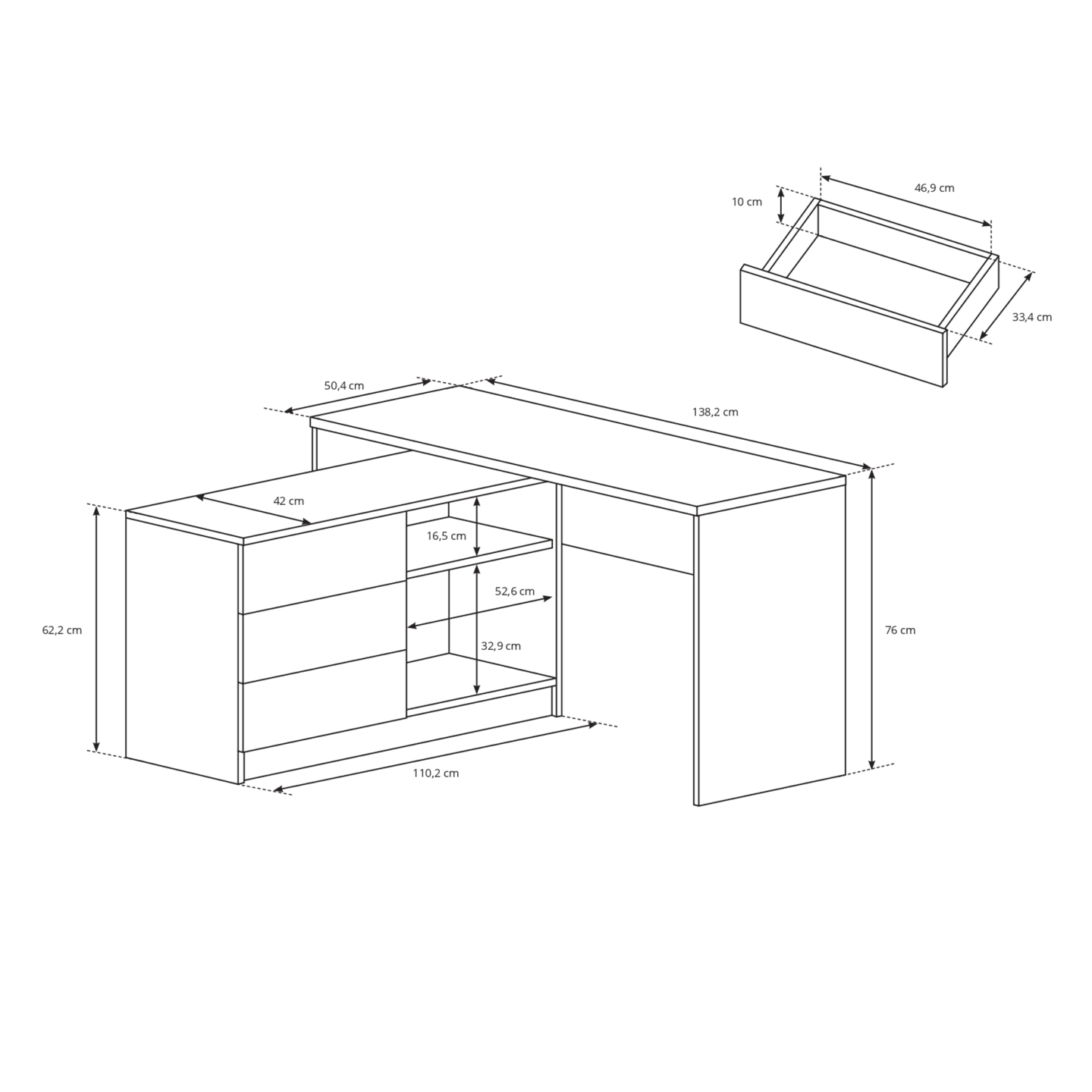 Biurko narożne Olio 138 cm Białe