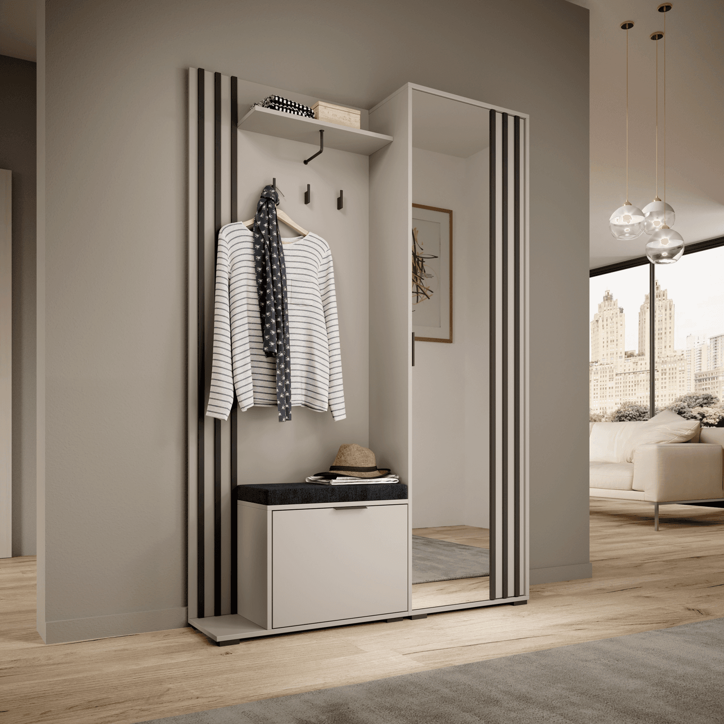 Garderoba Bella 131 cm z lustrem kaszmir