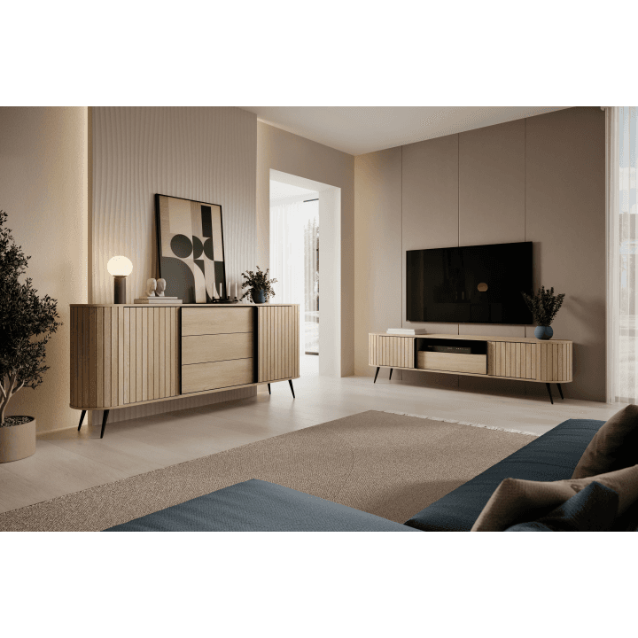 Komoda Aula 196 cm Dąb cremona + czarne nóżki - zdjęcie 2