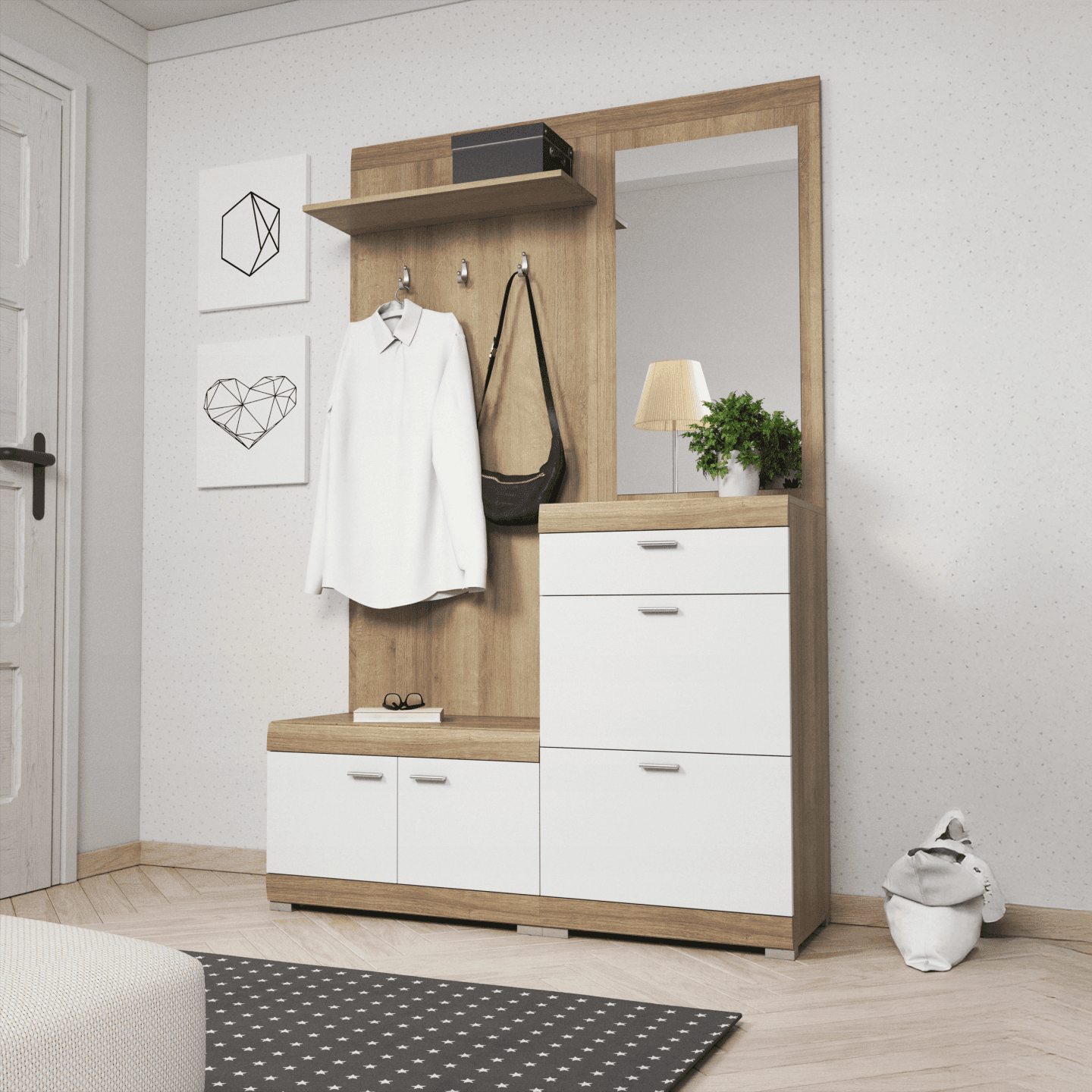 Garderoba Polaris 135 cm z lustrem dąb riviera