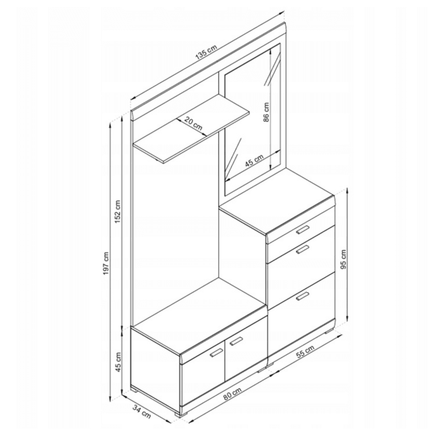 Garderoba Polaris 135 cm z lustrem dąb riviera