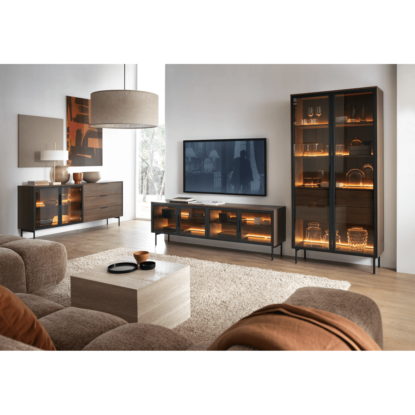 Szafka RTV Lineo LED 181 cm Dąb dunin + czarne nóżki