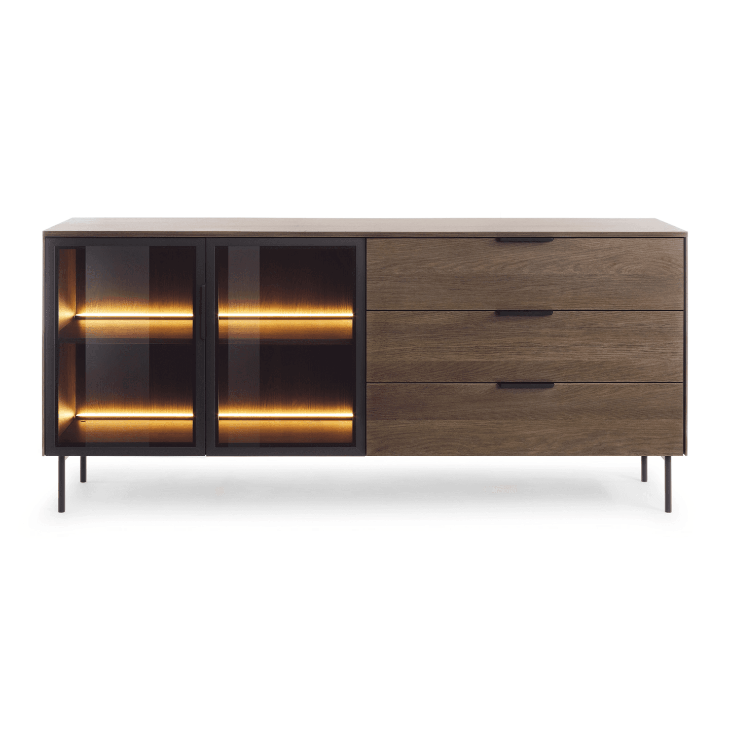 Komoda Lineo LED z szufladami 181 cm Dąb dunin + czarne nóżki