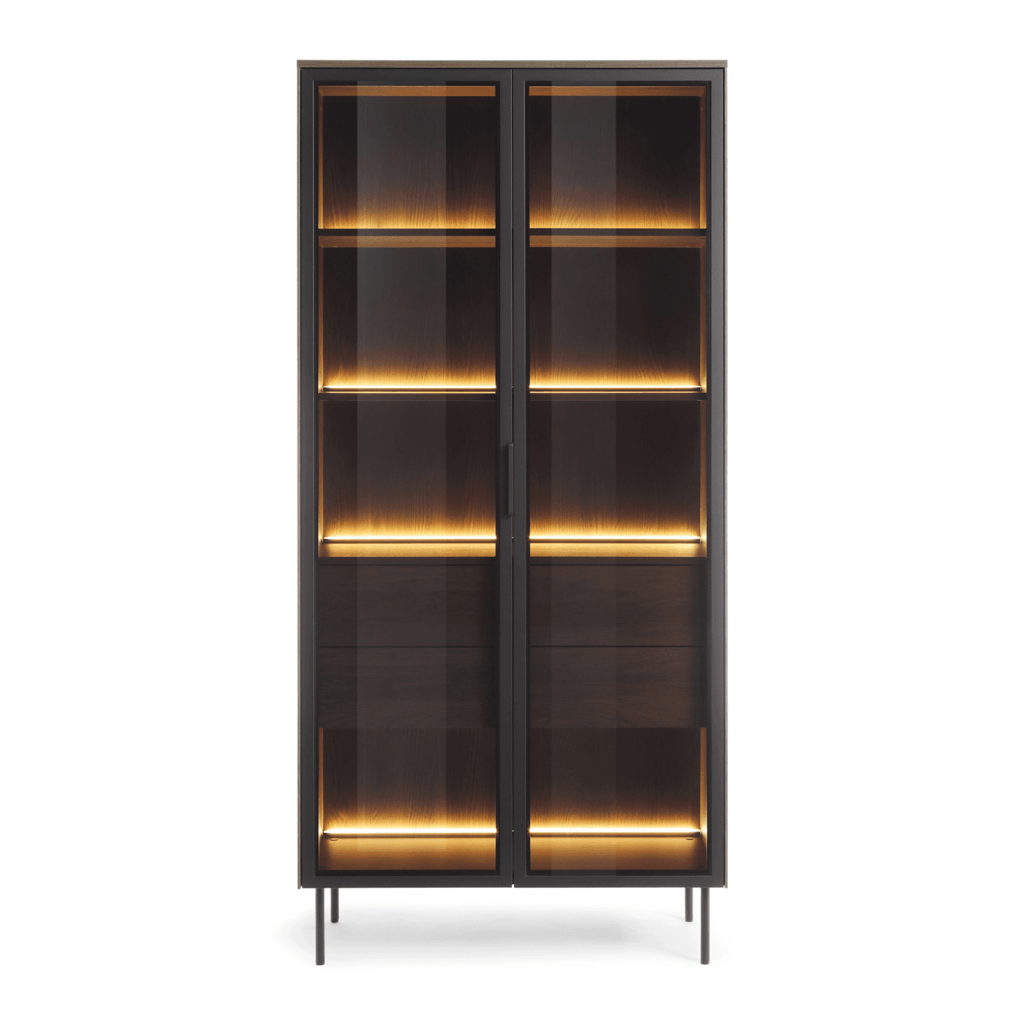 Wysoka witryna Lineo LED 91 cm Dąb dunin + czarne nóżki