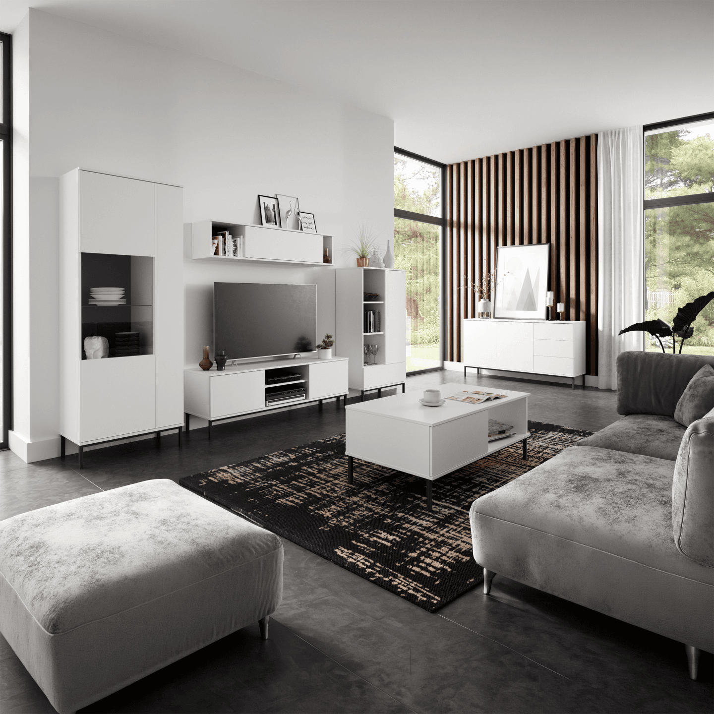 Witryna Amber 190 cm Biała + czarny stelaż